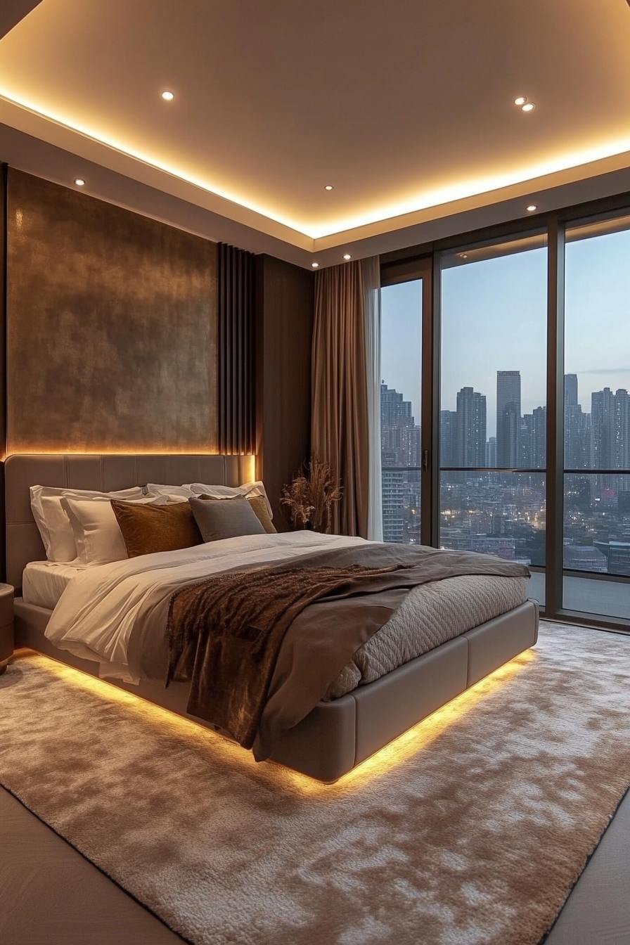 Luxury Modern Bedroom with Warm Ambient Glow