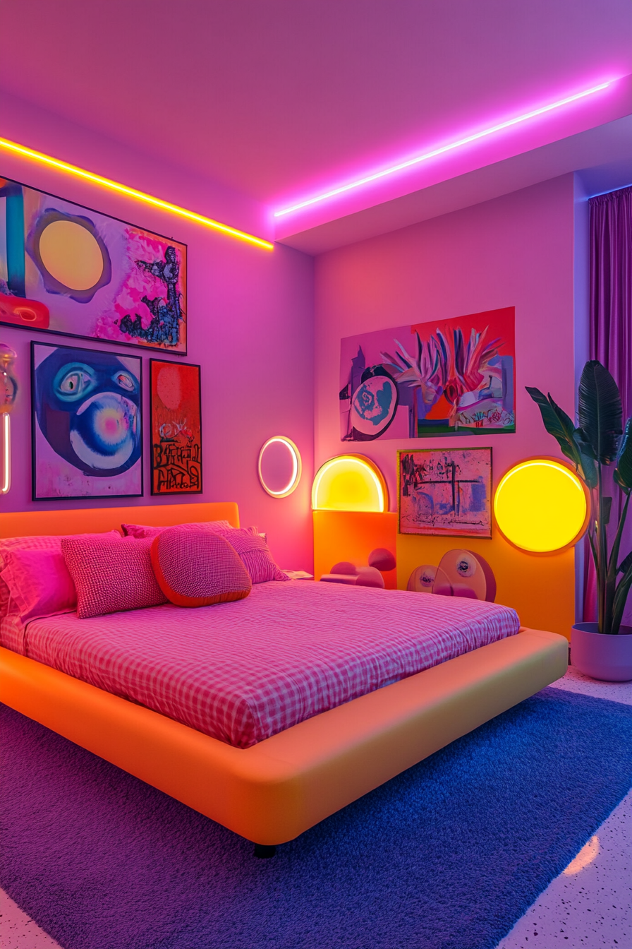 Retro Pop Art Bedroom with Neon Flair