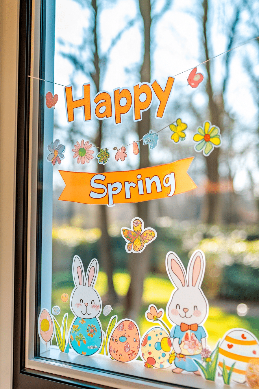 Cheerful Easter Bunny Spring Window Decor
