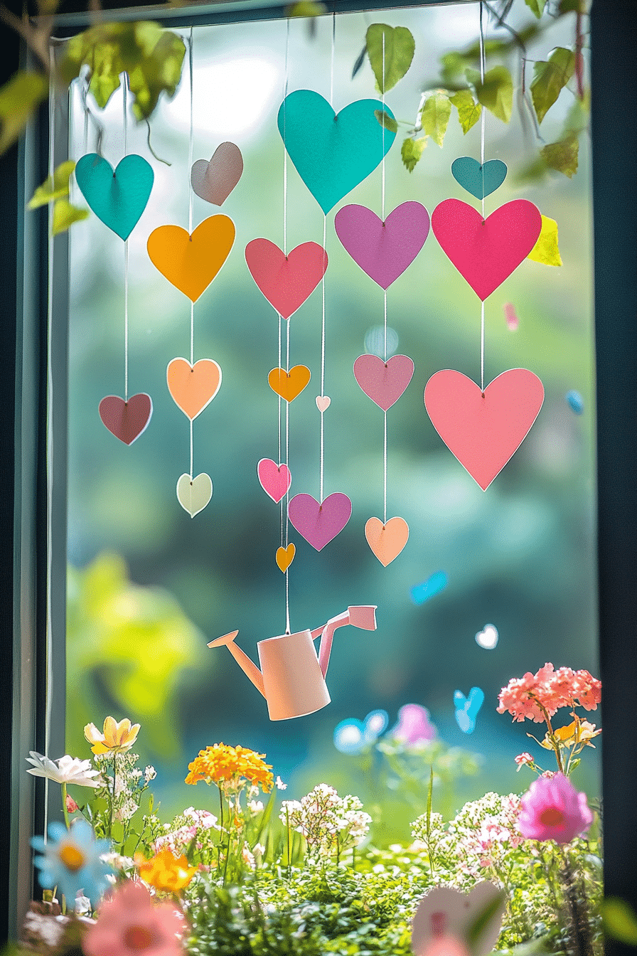 Whimsical Heart Rain & Blooming Garden Display