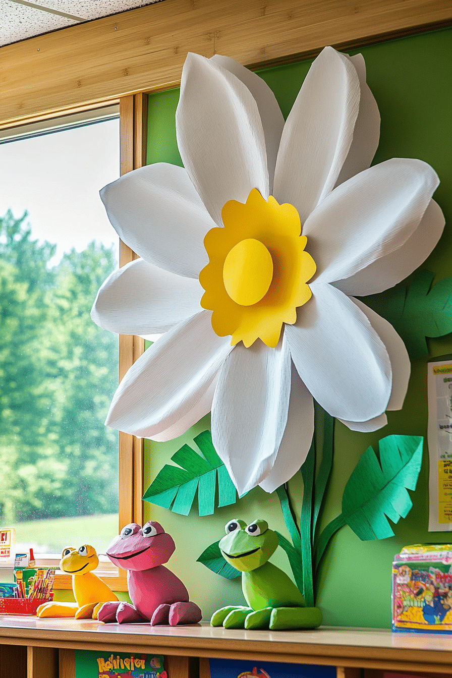 Whimsical Giant Flower & Frogs Classroom Decor