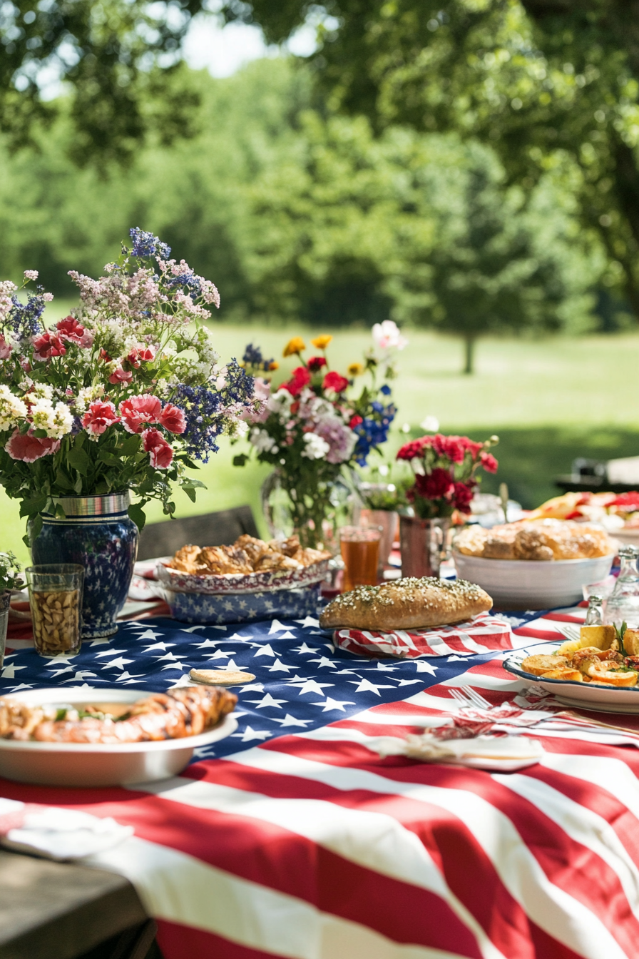 Festive Outdoor Feast with Patriotic Flair
