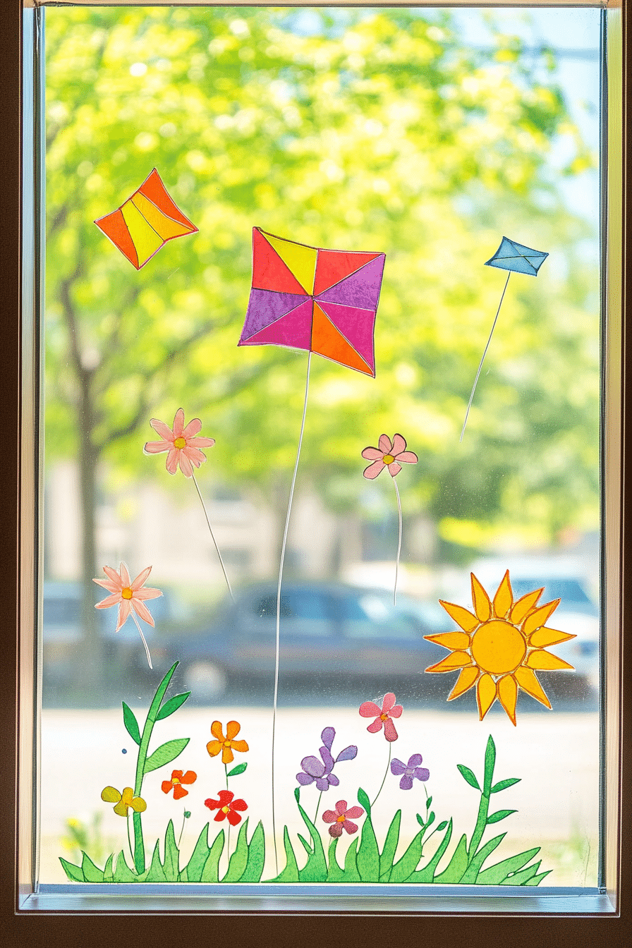 Sunny Kite-Filled Spring Window Decor