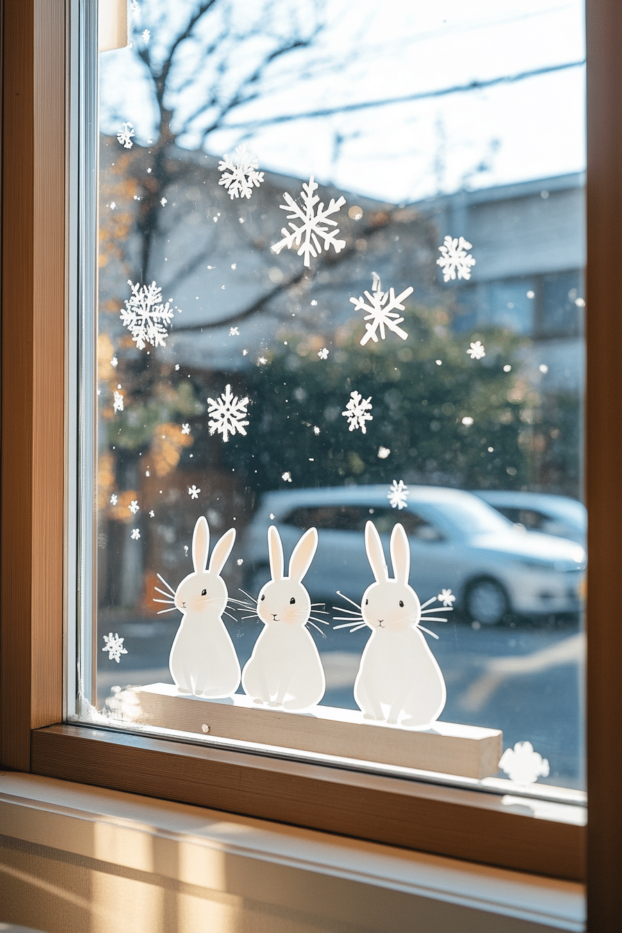 Whimsical Winter-to-Spring Bunny Window Decor