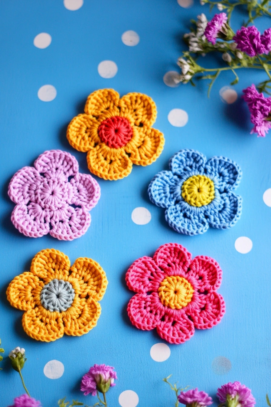 Vibrant Crochet Flower Appliqués
