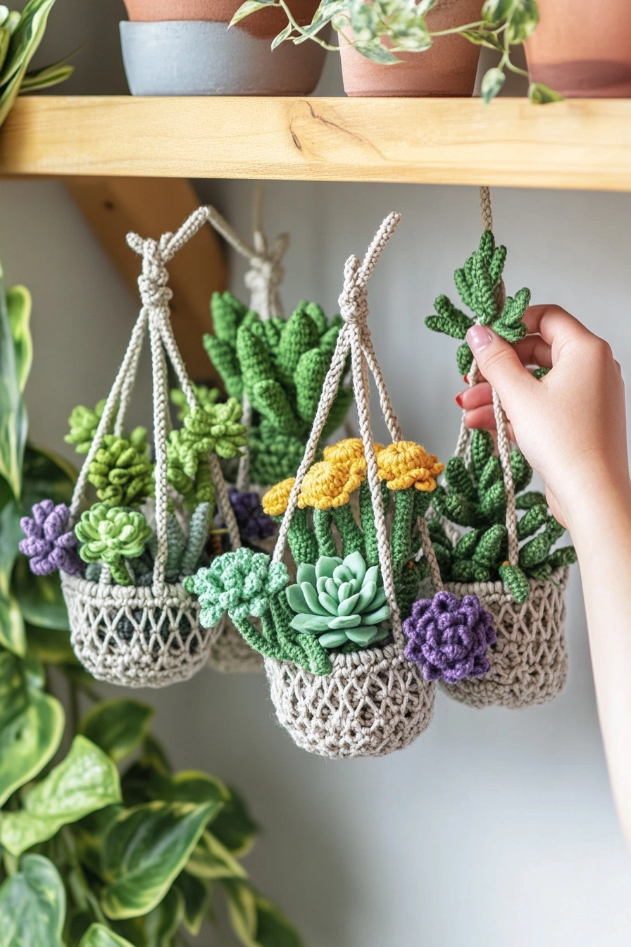 Whimsical Crochet Hanging Succulents