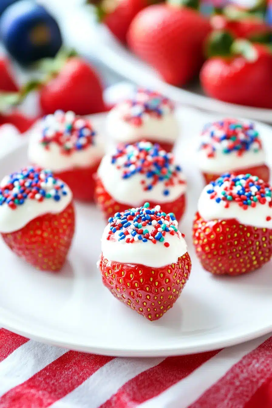 Patriotic Strawberries with Sprinkles
