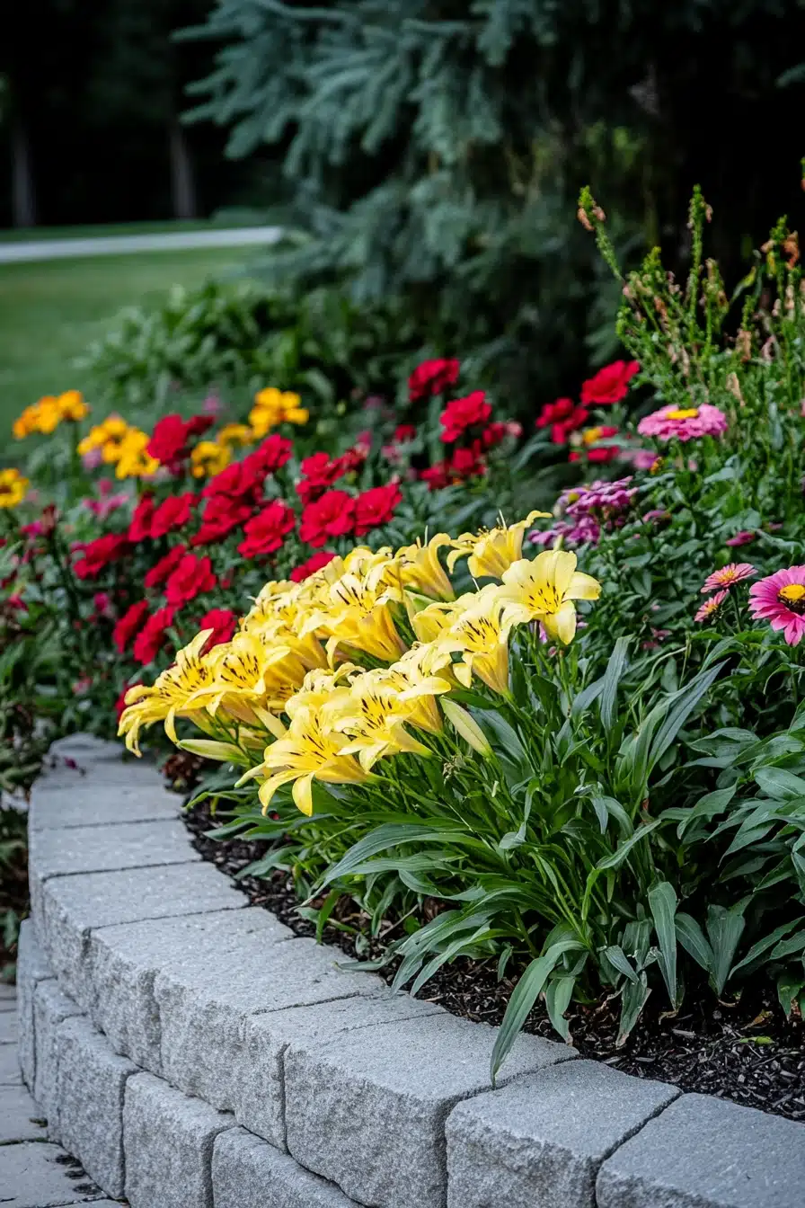 Colorful Tiered Flower Bed Design
