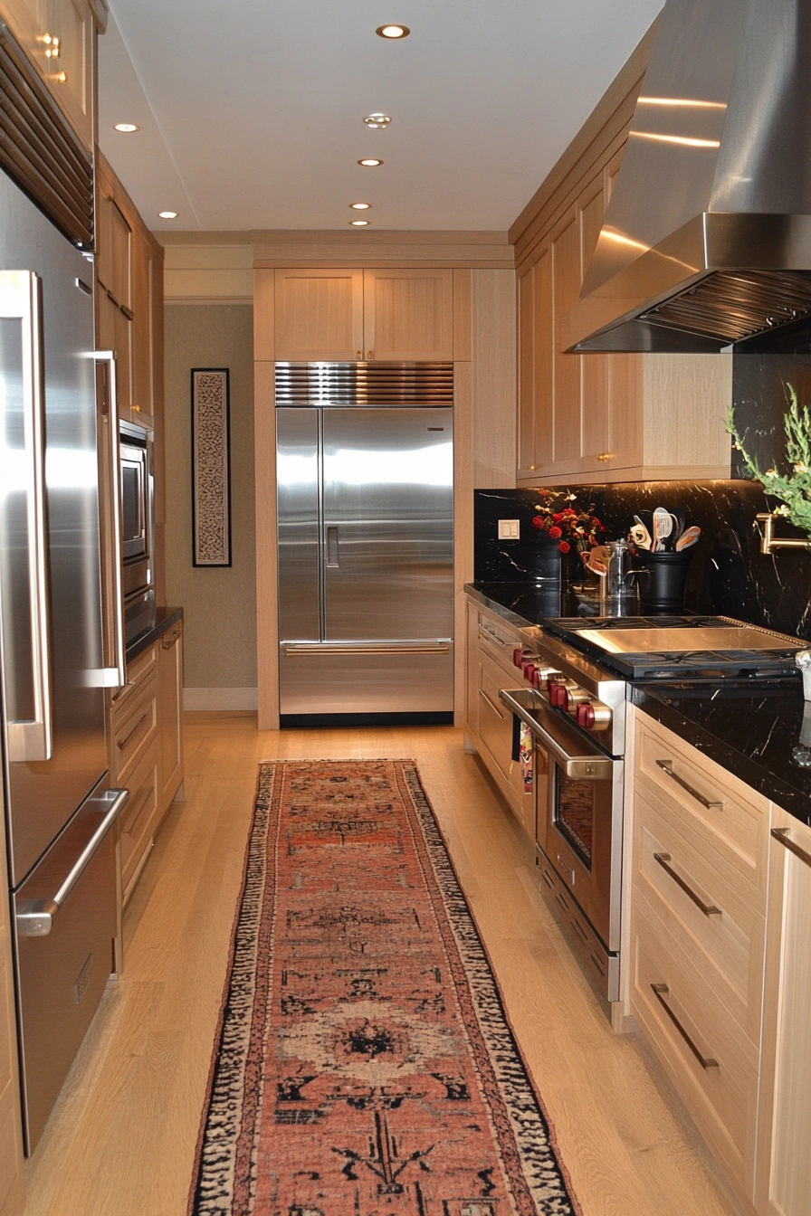 Sleek Galley Kitchen with Vintage Flair