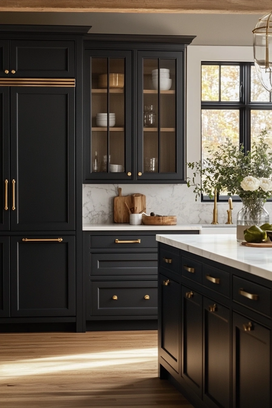 Sophisticated Black Kitchen with Gold Accents