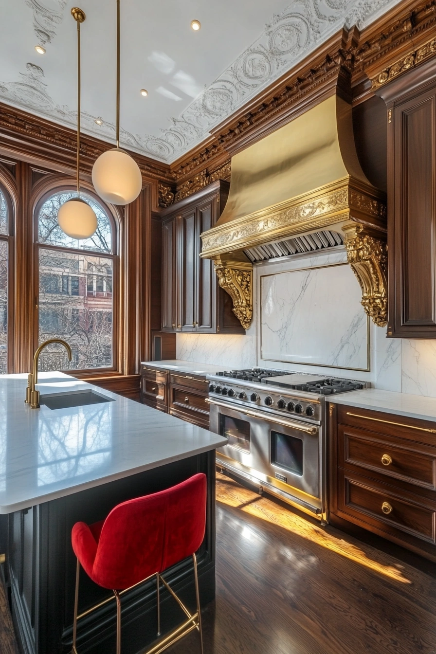 Opulent Victorian Kitchen with Golden Accents