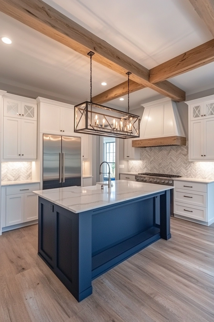 Modern Farmhouse Kitchen with Navy Island