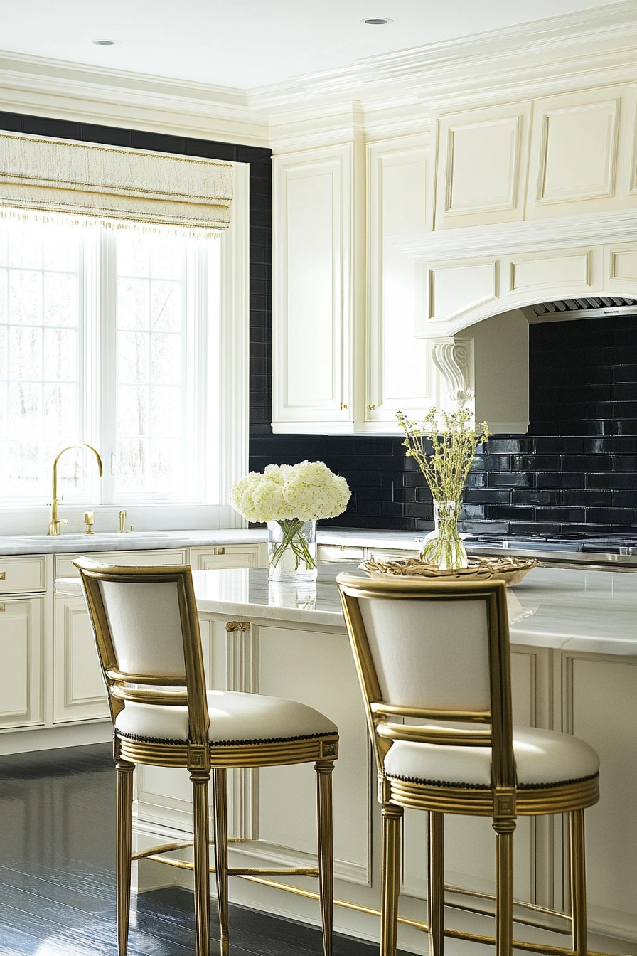 Glamorous White Kitchen with Gold Details