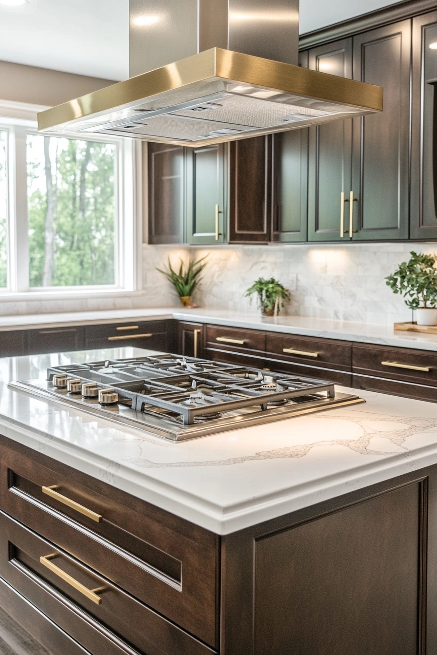 Modern Dark Wood Kitchen with Luxe Brass