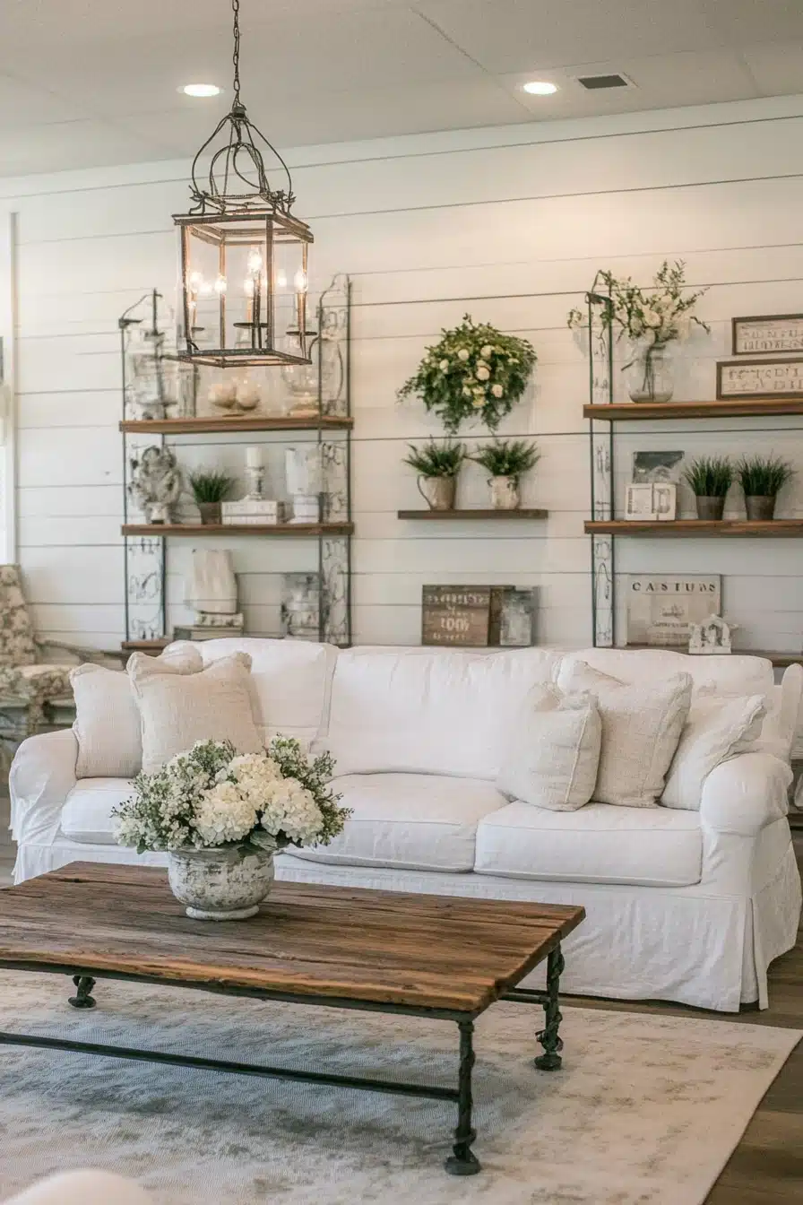 Neutral Farmhouse Living with Rustic Charm