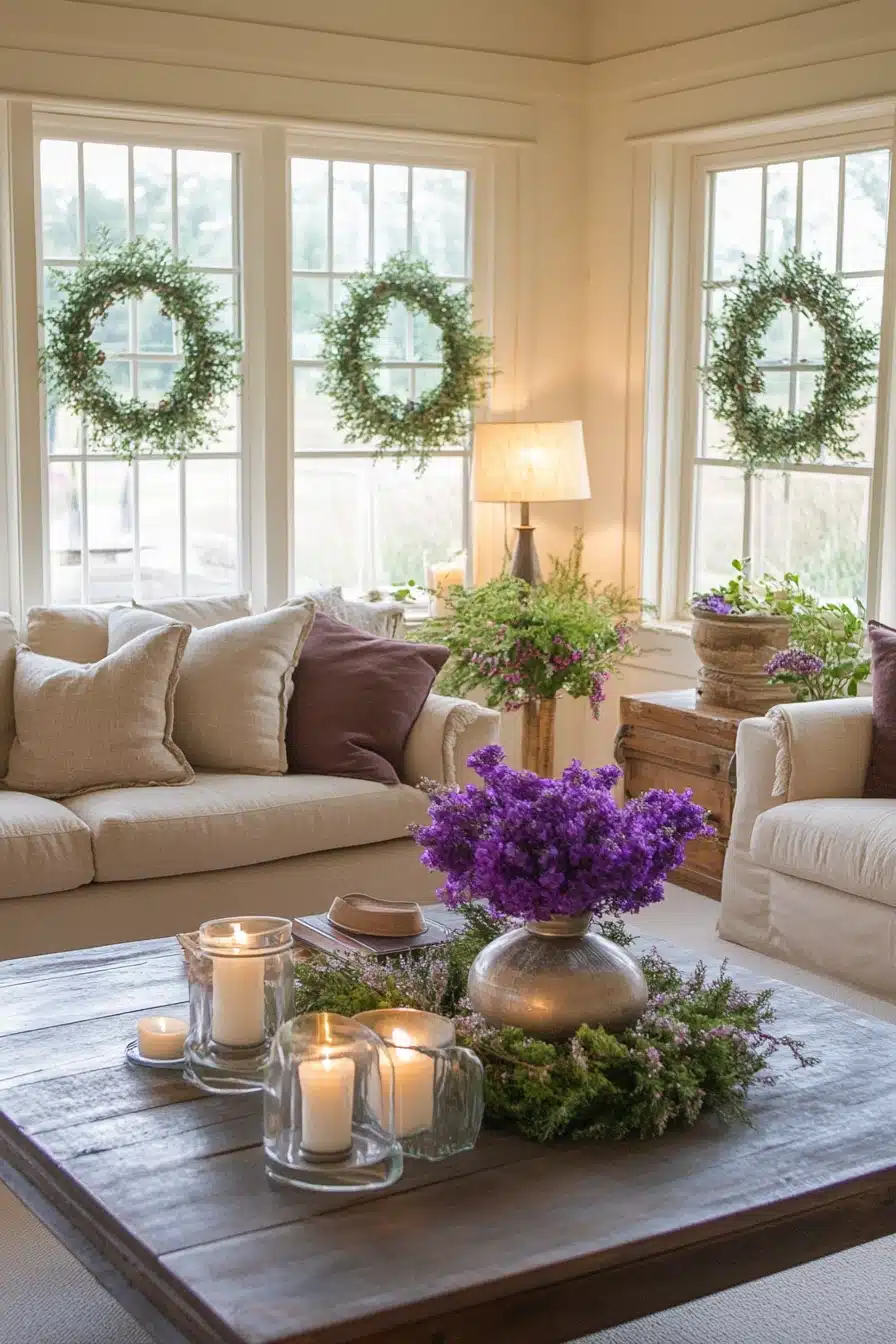 Elegant Farmhouse Living with Lavender Touch