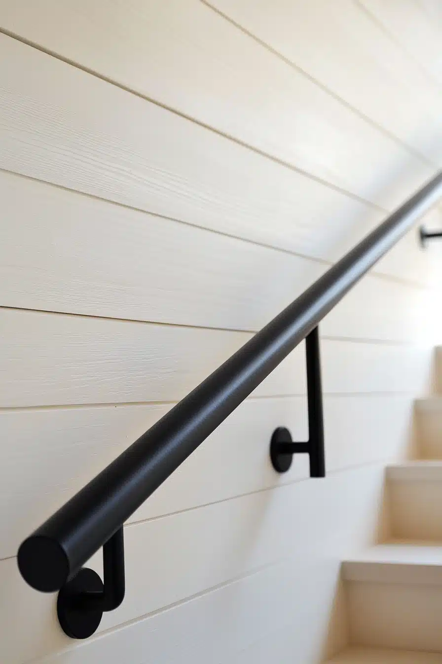 Minimalist Farmhouse Staircase with Bold Contrast