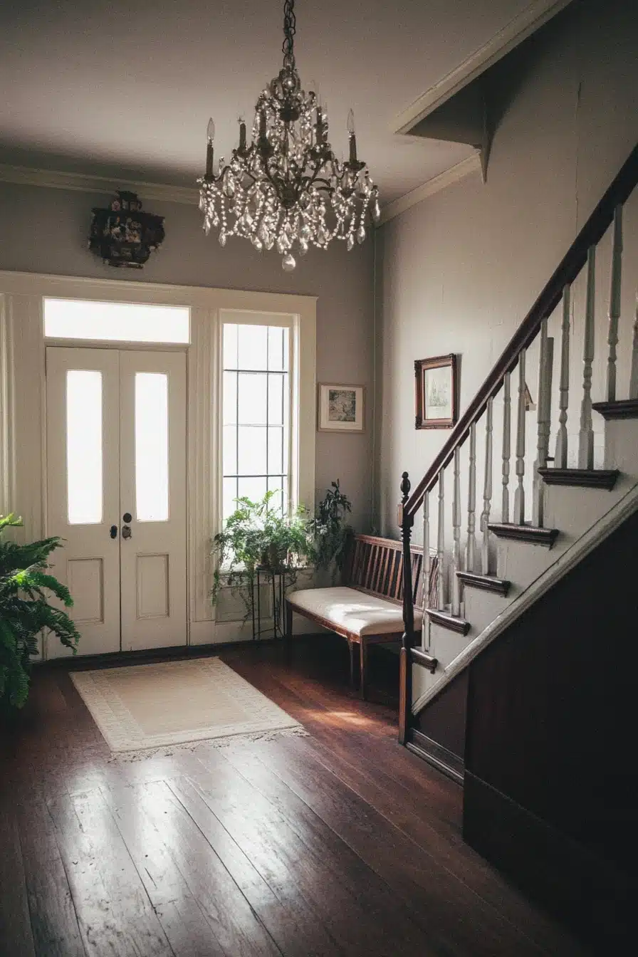 Elegant Farmhouse Staircase with Vintage Charm
