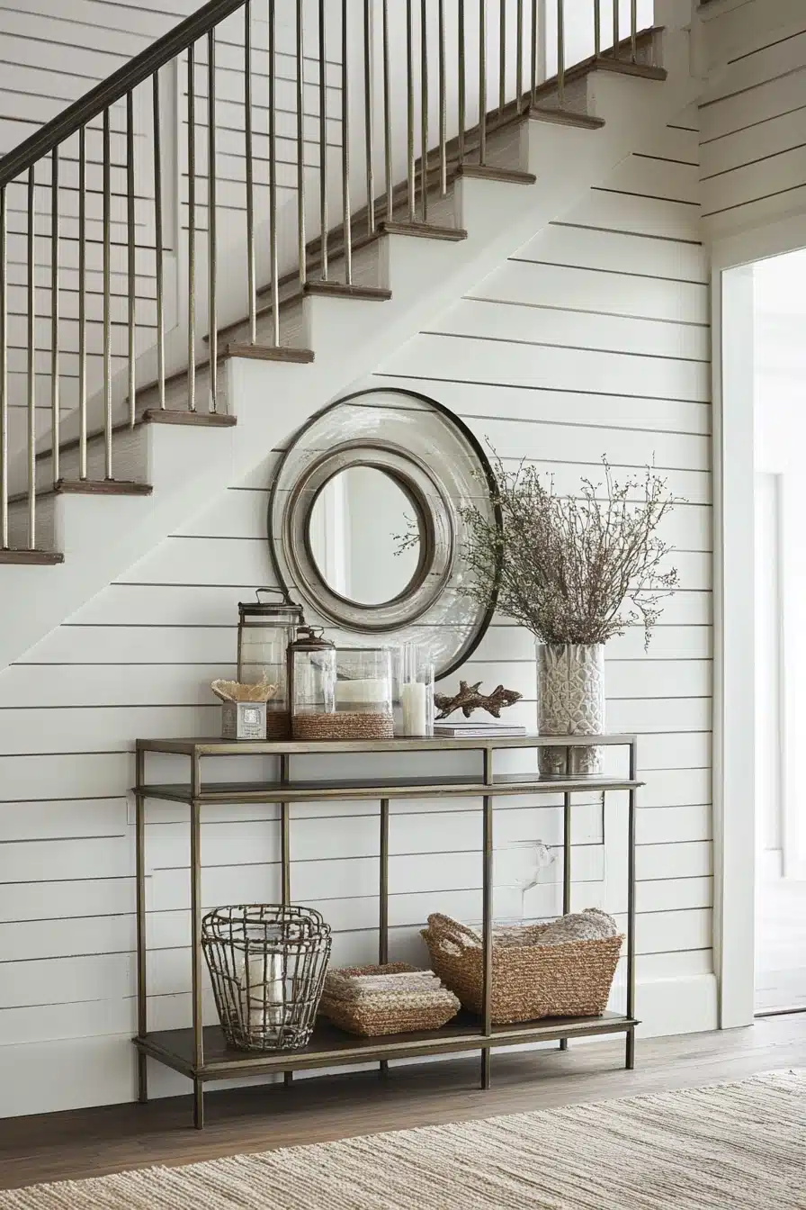 Cozy Farmhouse Staircase with Coastal Vibes