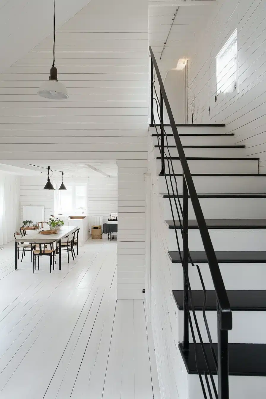 Minimalist Farmhouse Staircase in Black & White