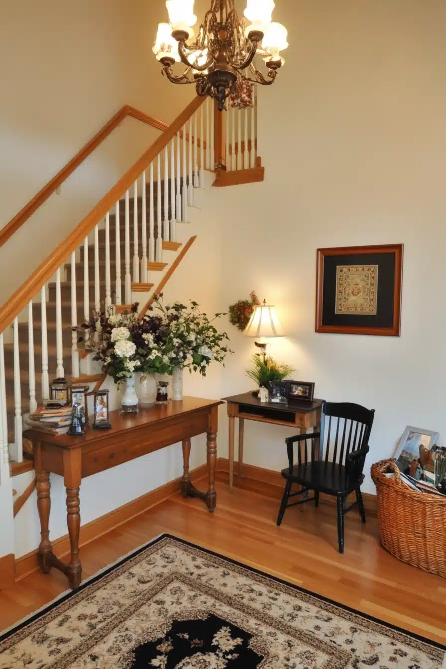 Elegant Farmhouse Staircase with Vintage Warmth