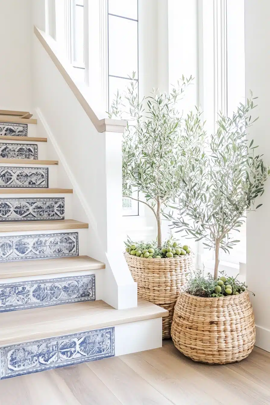 Bright Farmhouse Staircase with Mediterranean Flair