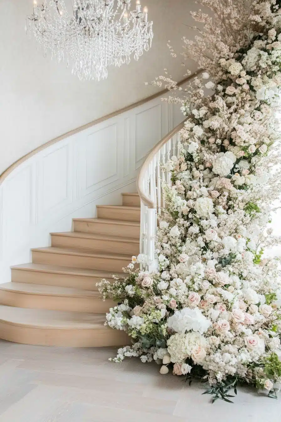 Romantic Farmhouse Staircase with Luxe Florals
