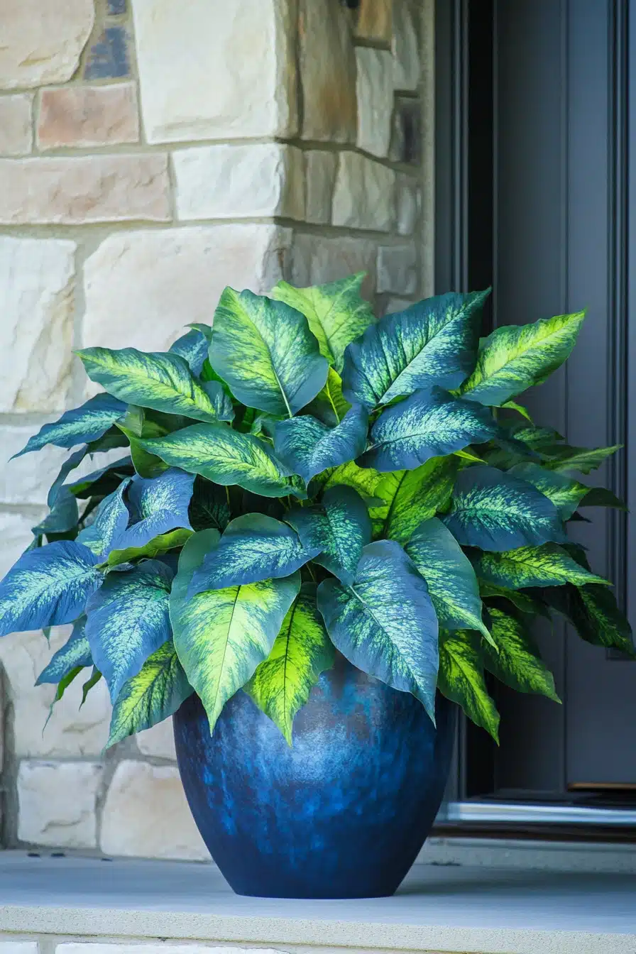 Cool-Toned Coleus in Deep Blue Pot