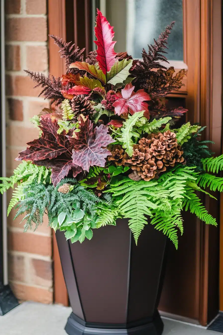 Rustic Coleus and Fern Fall Planter