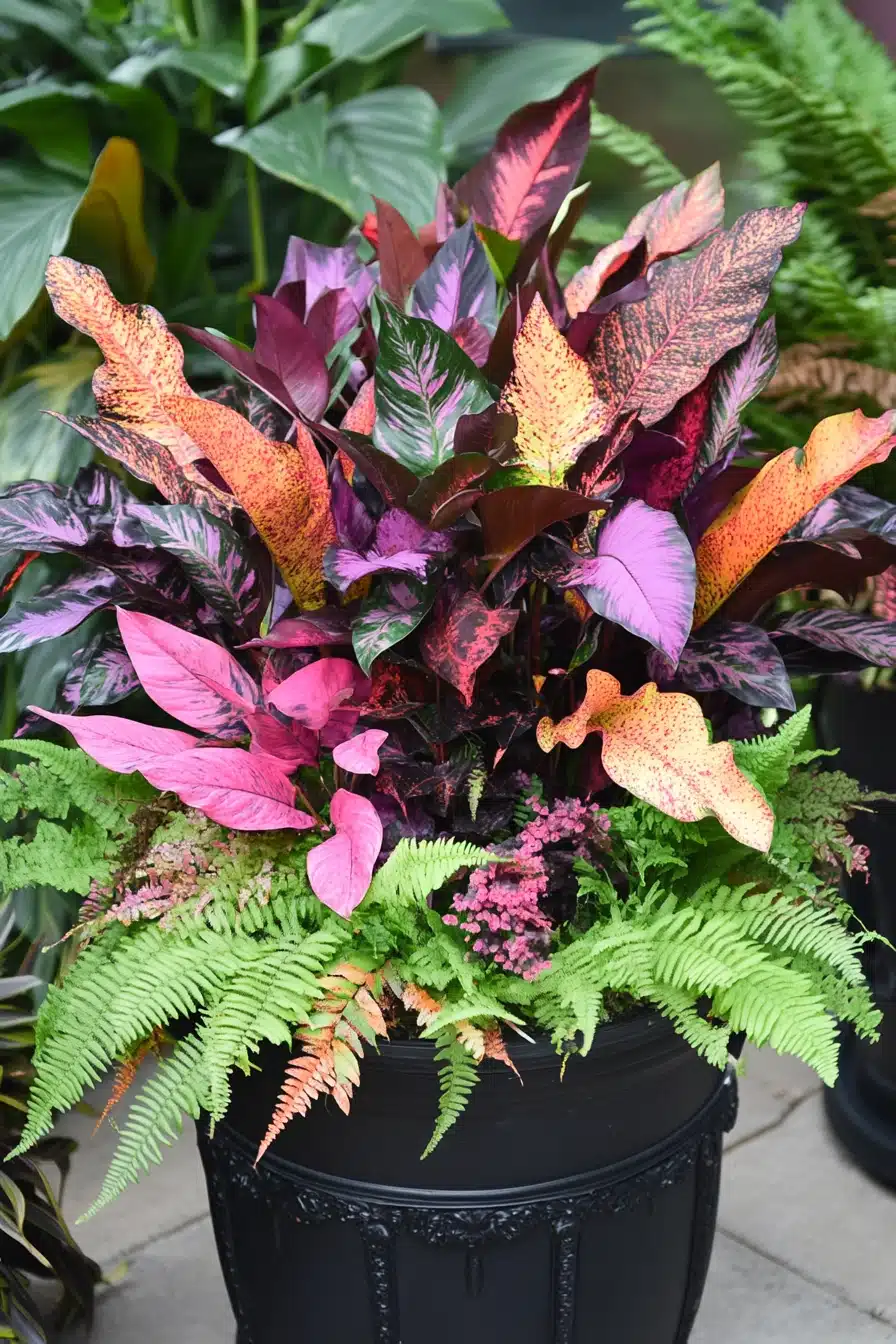 Vibrant Coleus and Fern Garden
