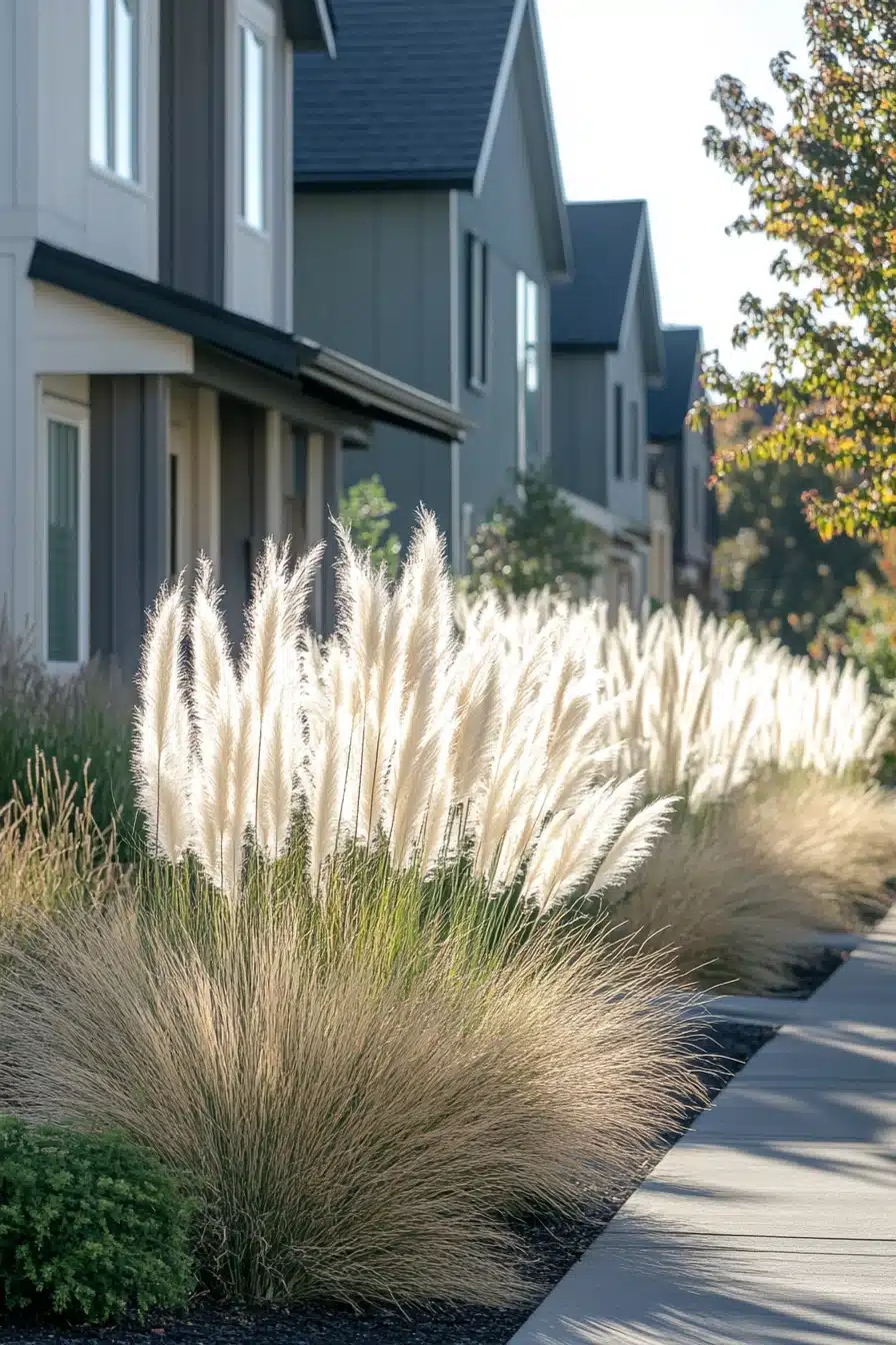 Modern Side Yard with Flowing Ornamental Grasses