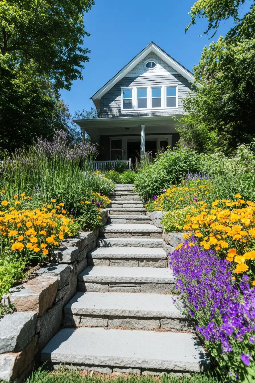 Charming Stone Steps with Wildflower Borders