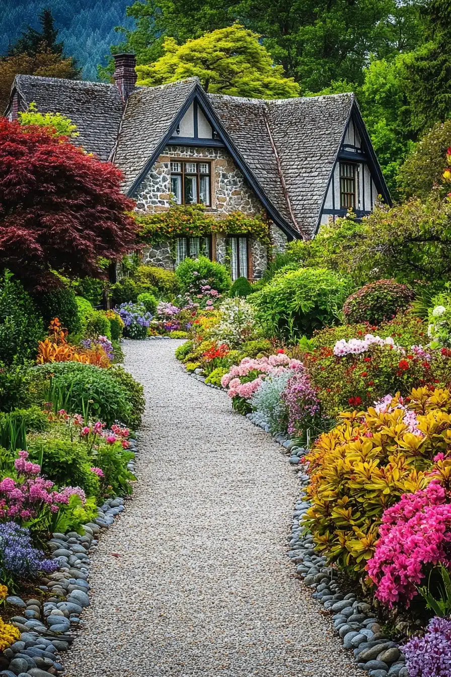 Whimsical Cottage Garden with Gravel Path