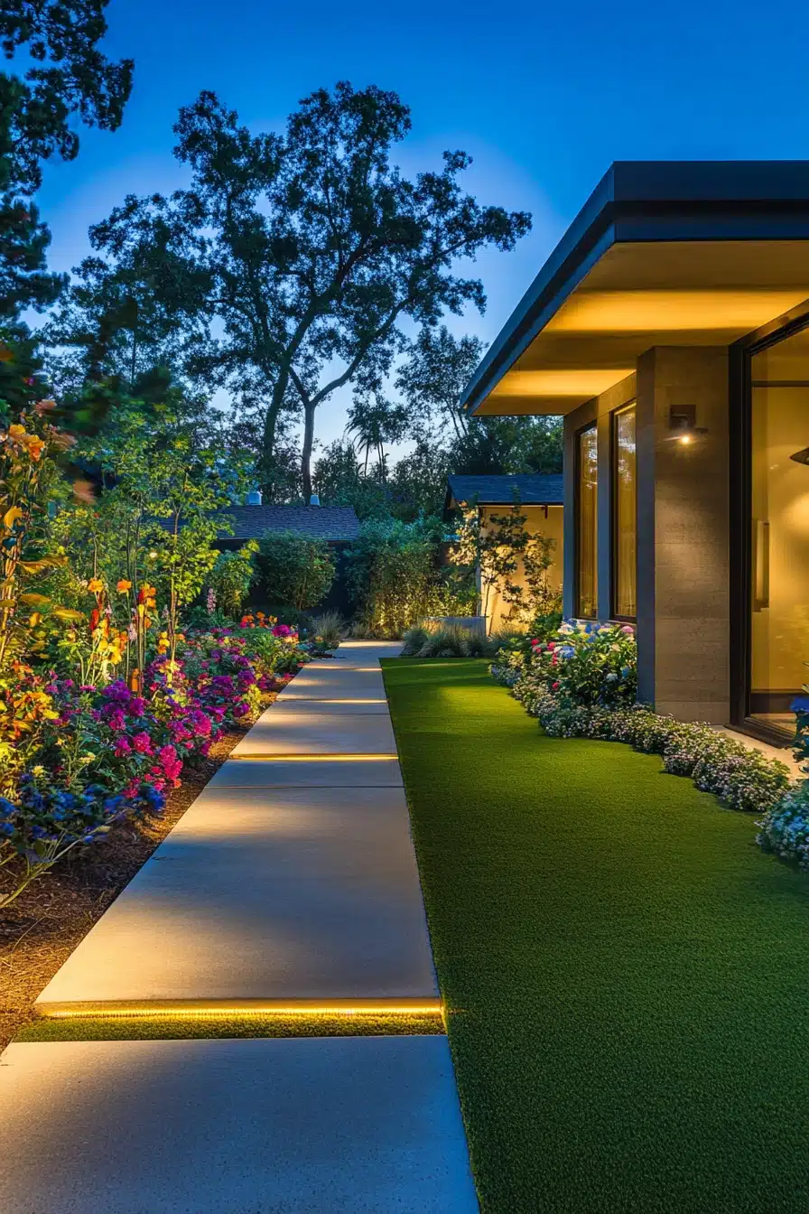 Modern Pathway with Dramatic Landscape Lighting