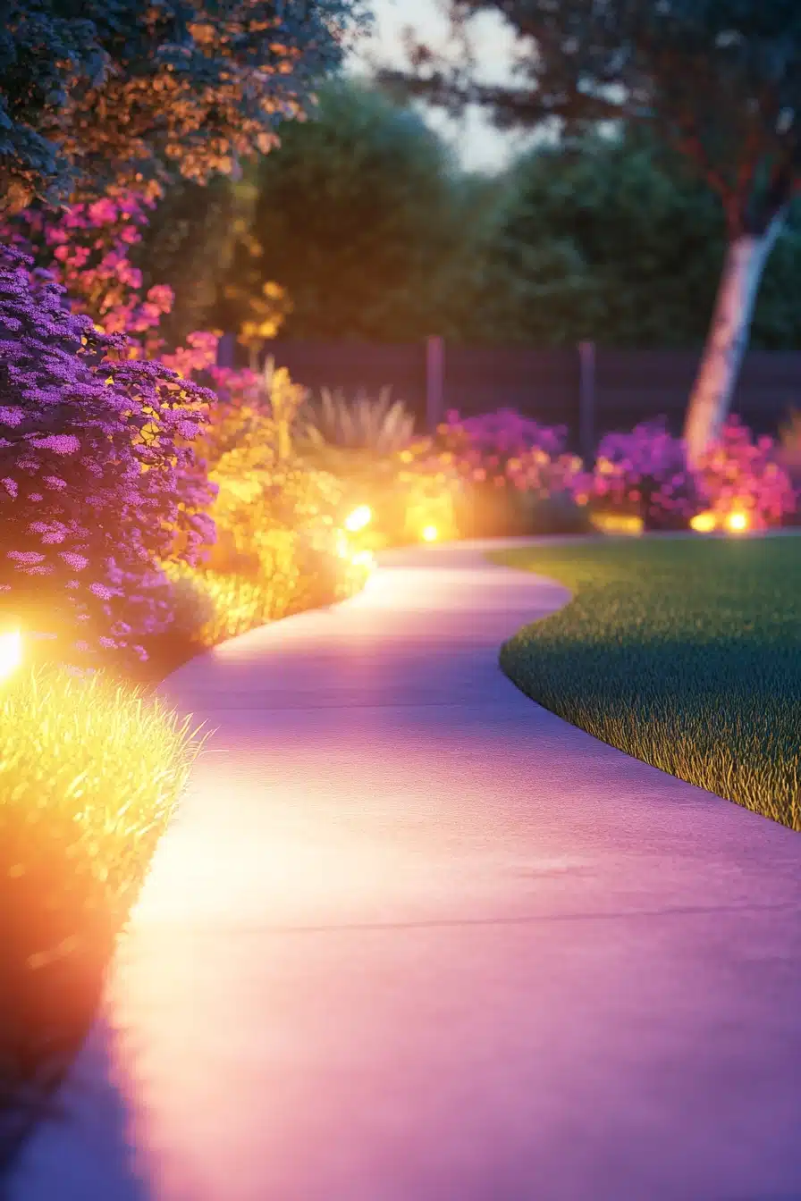 Glowing Garden Path with Colorful Lighting