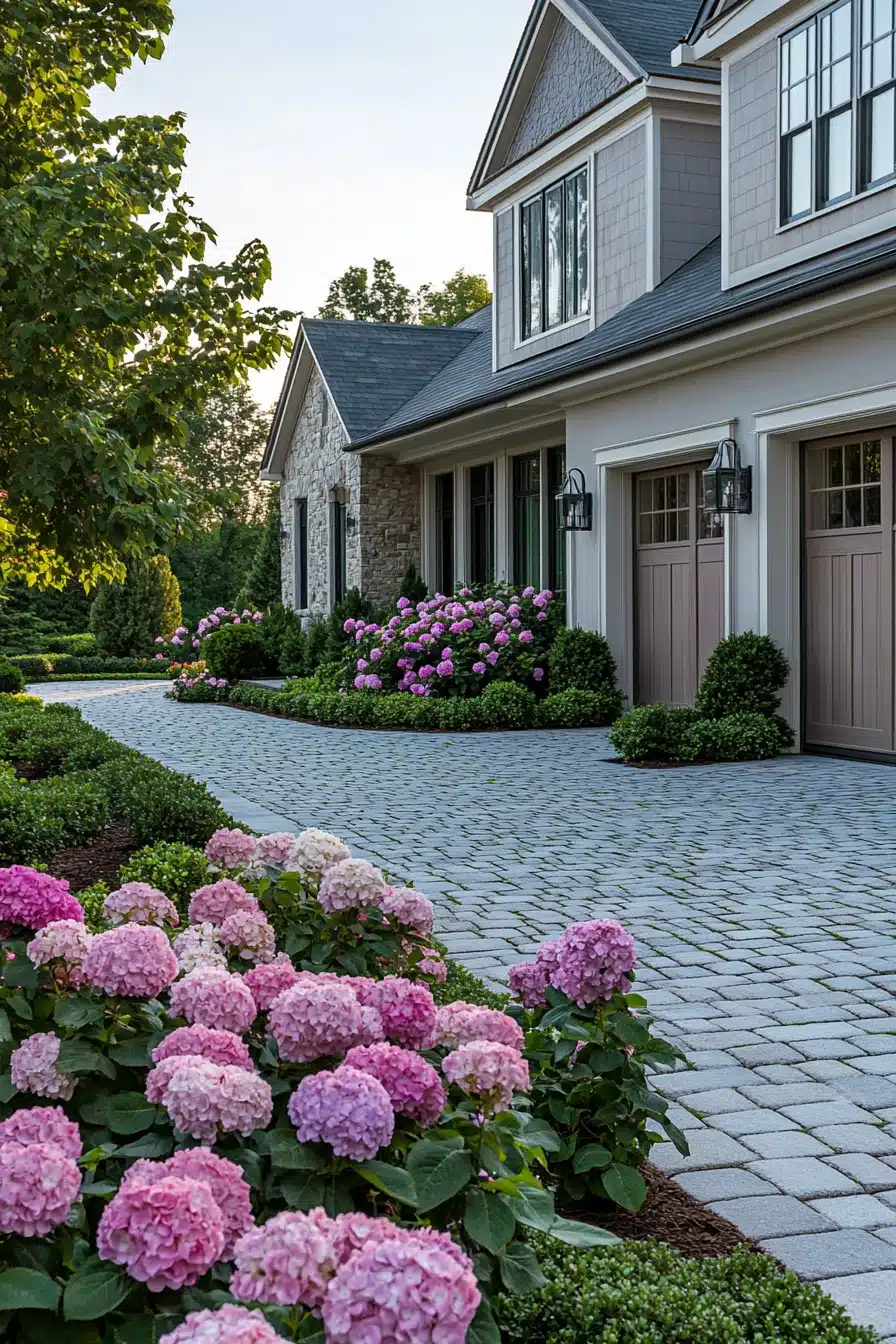 Elegant Driveway with Blooming Hydrangeas