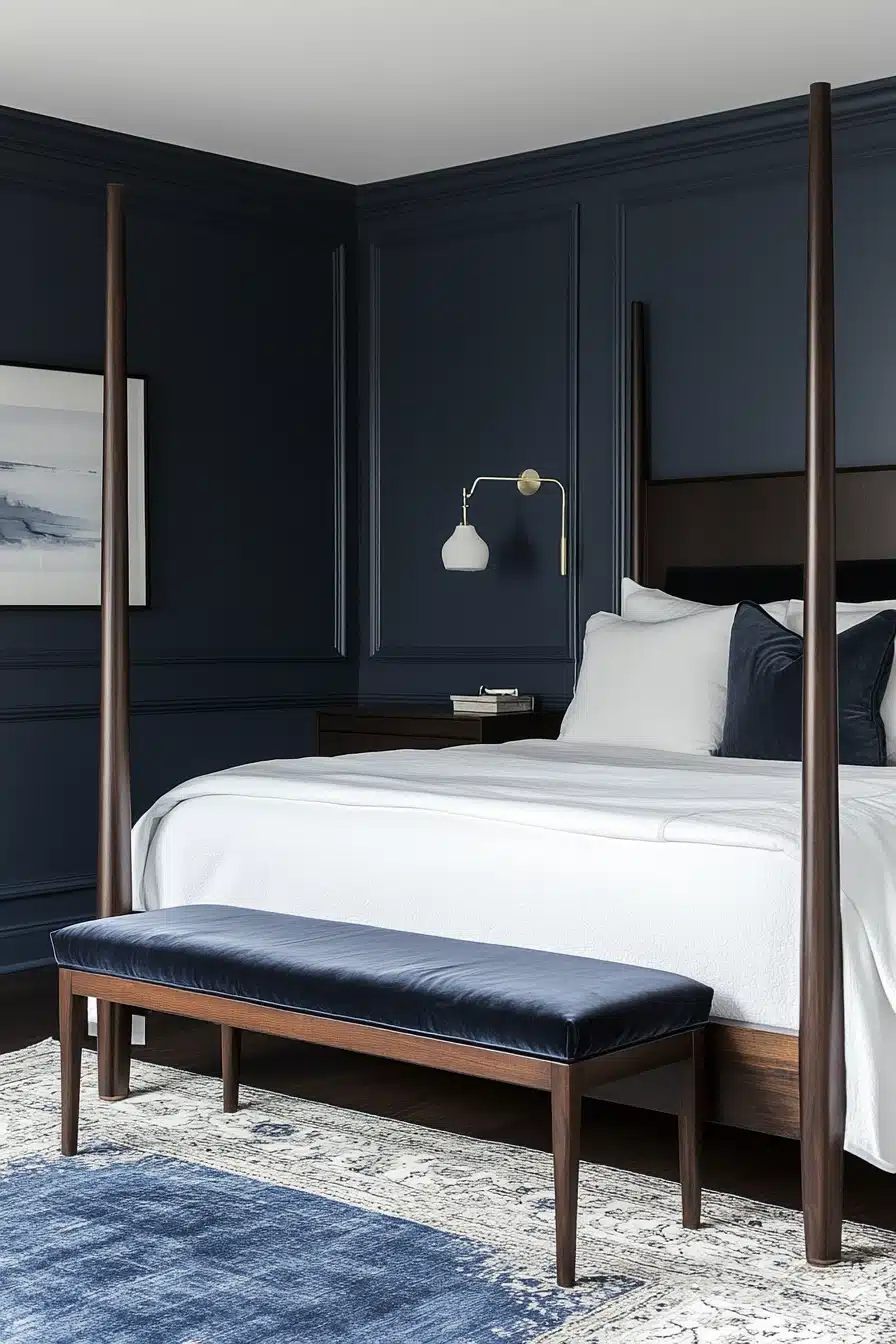Sophisticated Navy Bedroom with Modern Farmhouse Flair