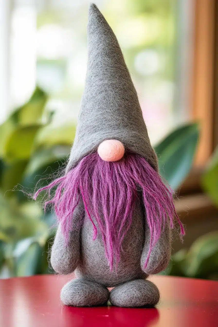 Whimsical Felt Gnome with Pink Beard