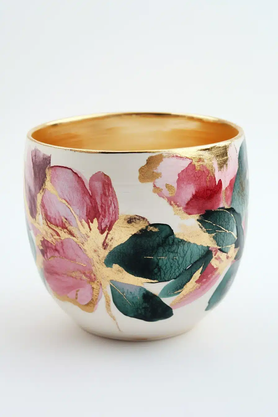 Elegant Floral Pot with Gold Accents