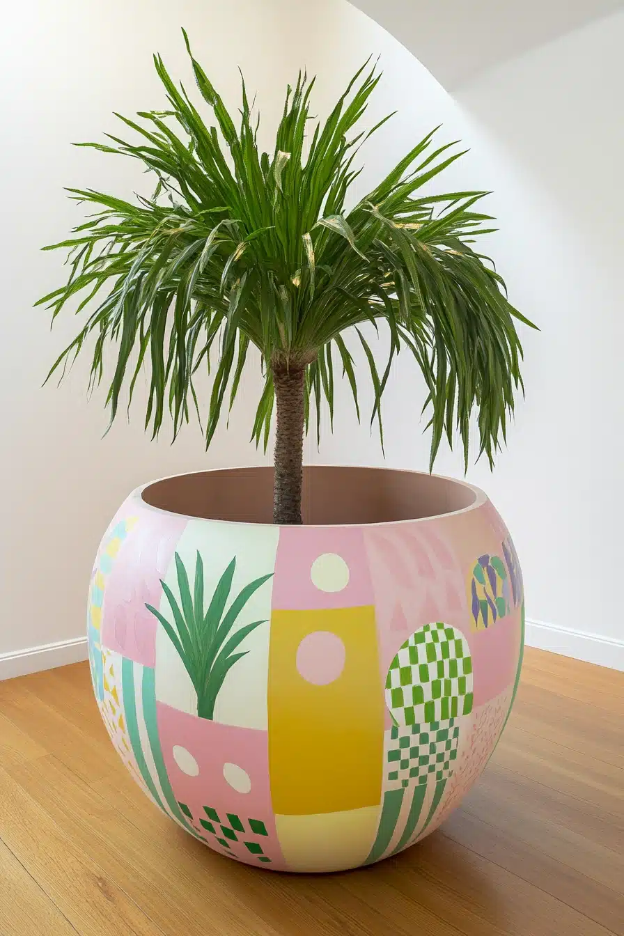 Oversized Painted Pot with Playful Patterns