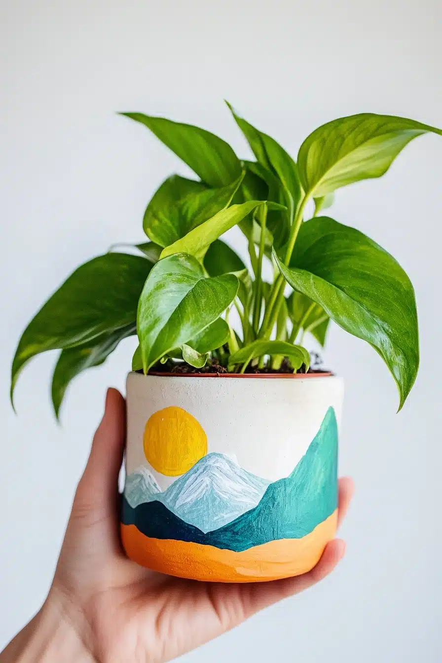 Mountain Sunrise Hand-Painted Pot