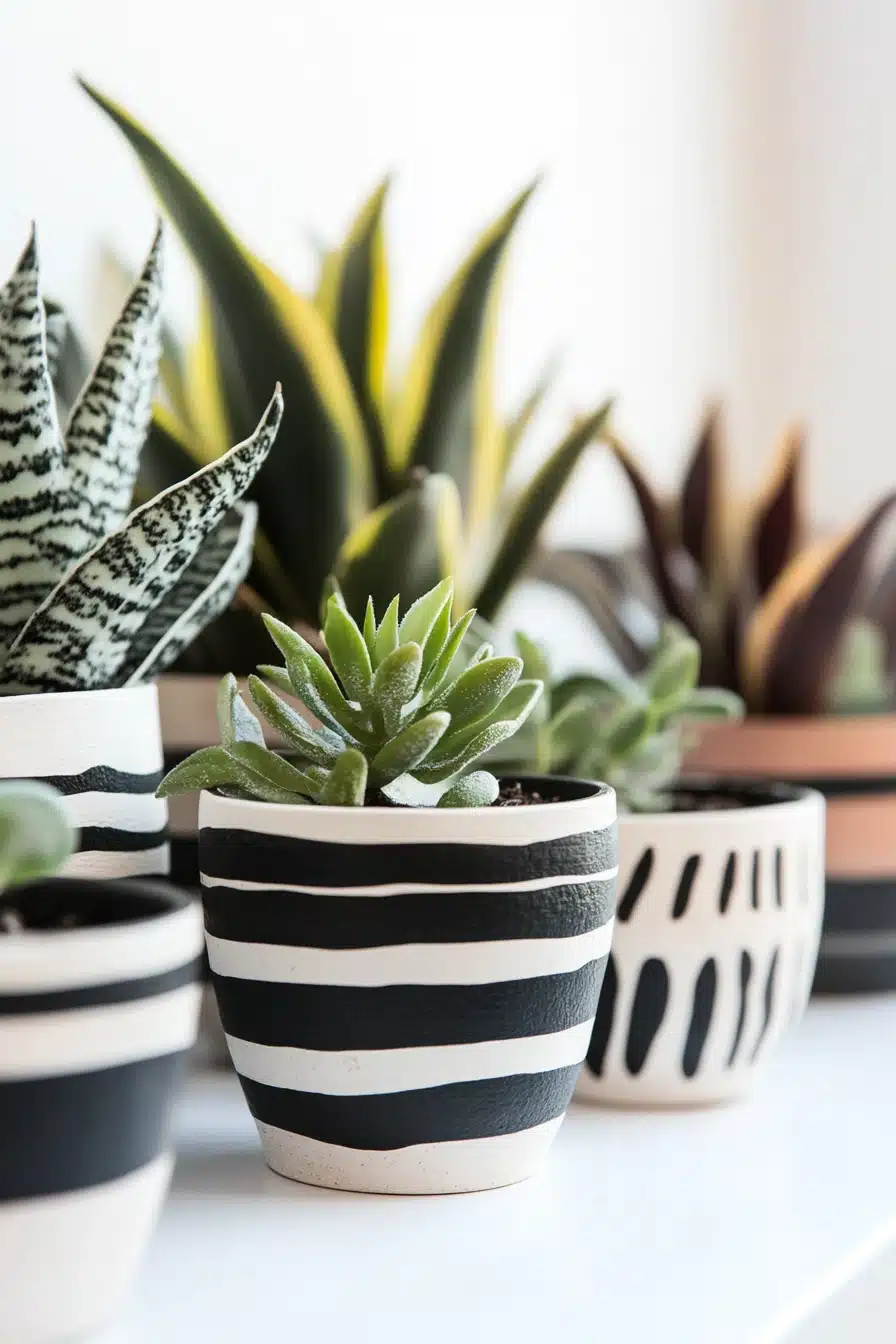 Modern Black and White Painted Pots
