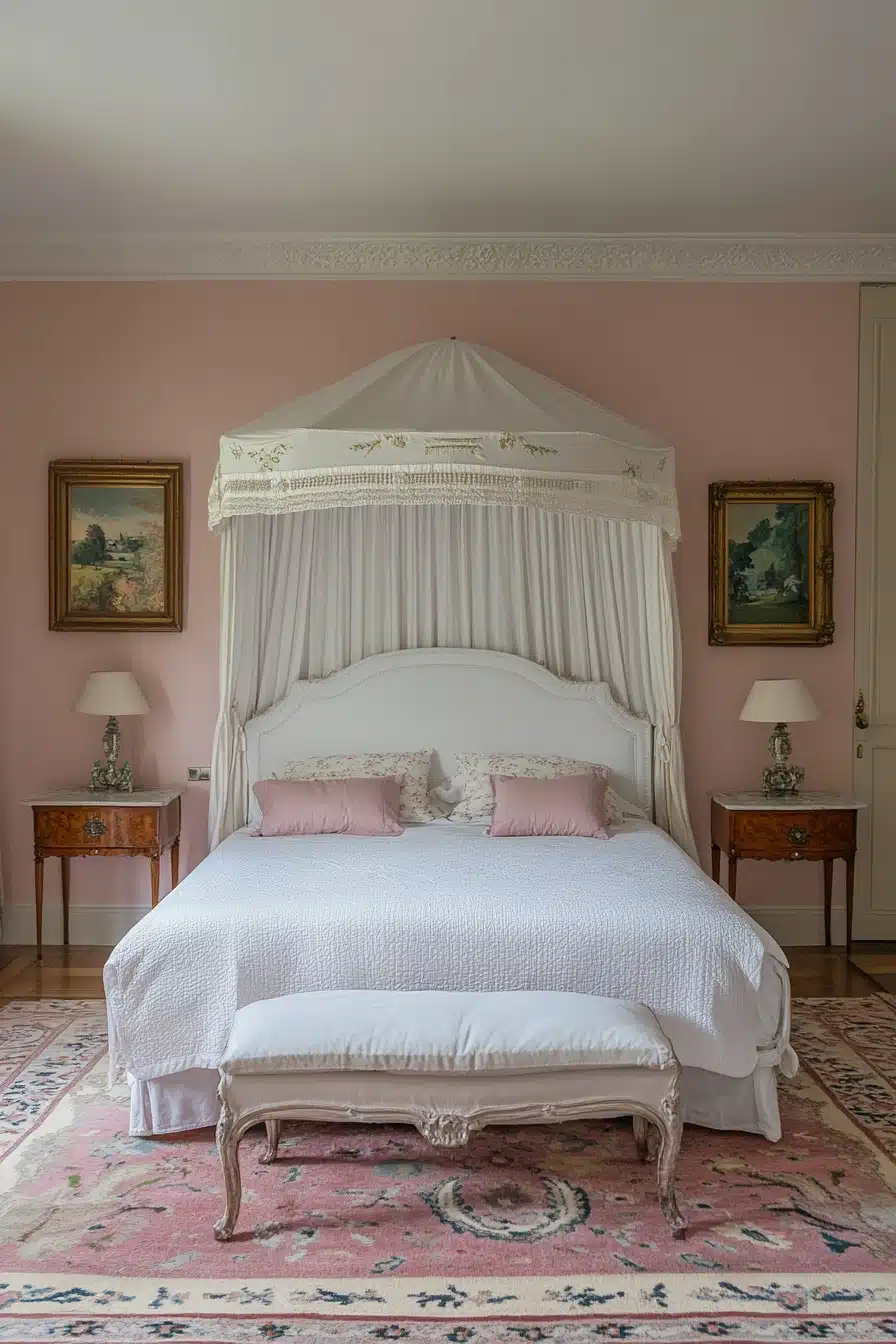 Blush Pink Bedroom with Vintage Charm
