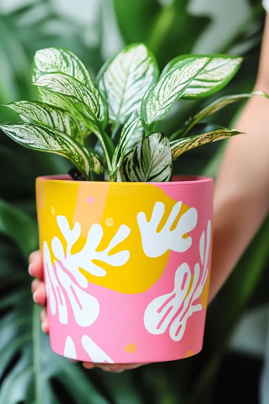 Bold Pink and Yellow Abstract Pot
