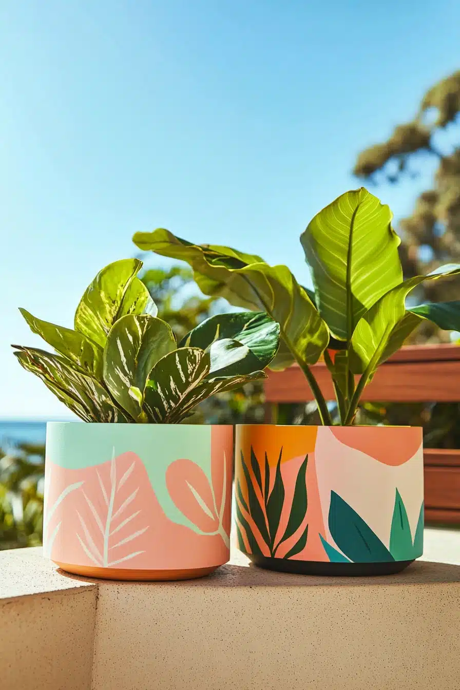 Tropical Abstract Painted Planters