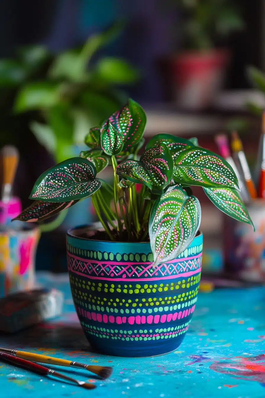 Bohemian Dot Art Painted Pot