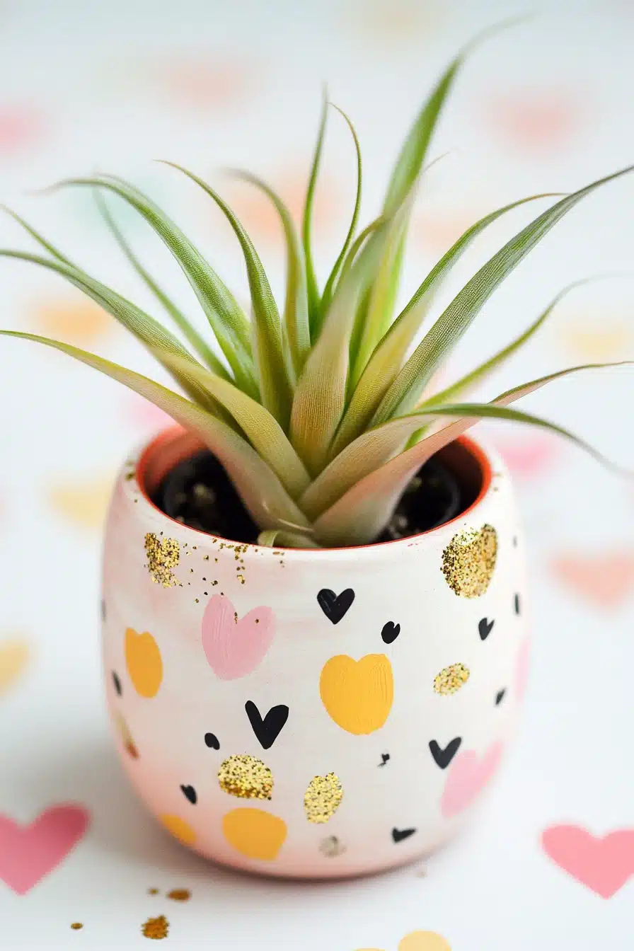 Glittery Heart Accent Painted Pot