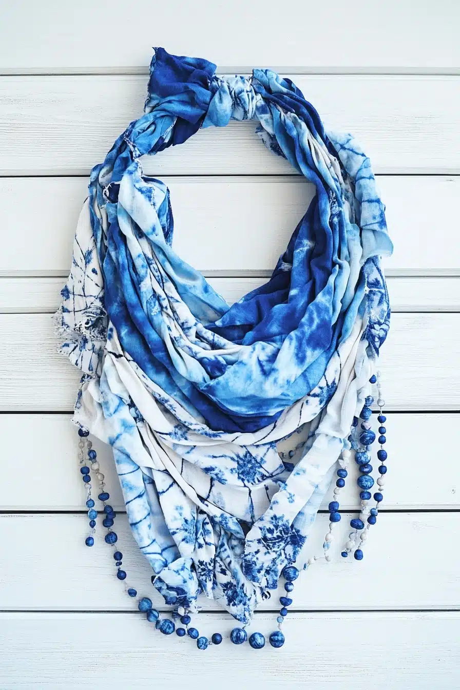 Boho-Chic Indigo Scarf with Beaded Tassels