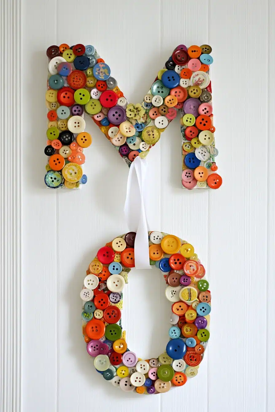 Colorful Button Art “MOM” Wall Decor