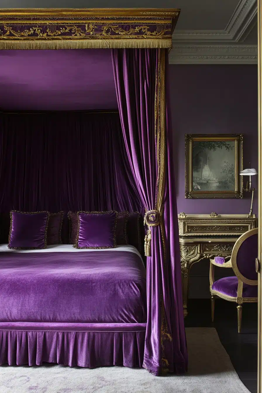 Royal Purple Bedroom with Vintage Glam